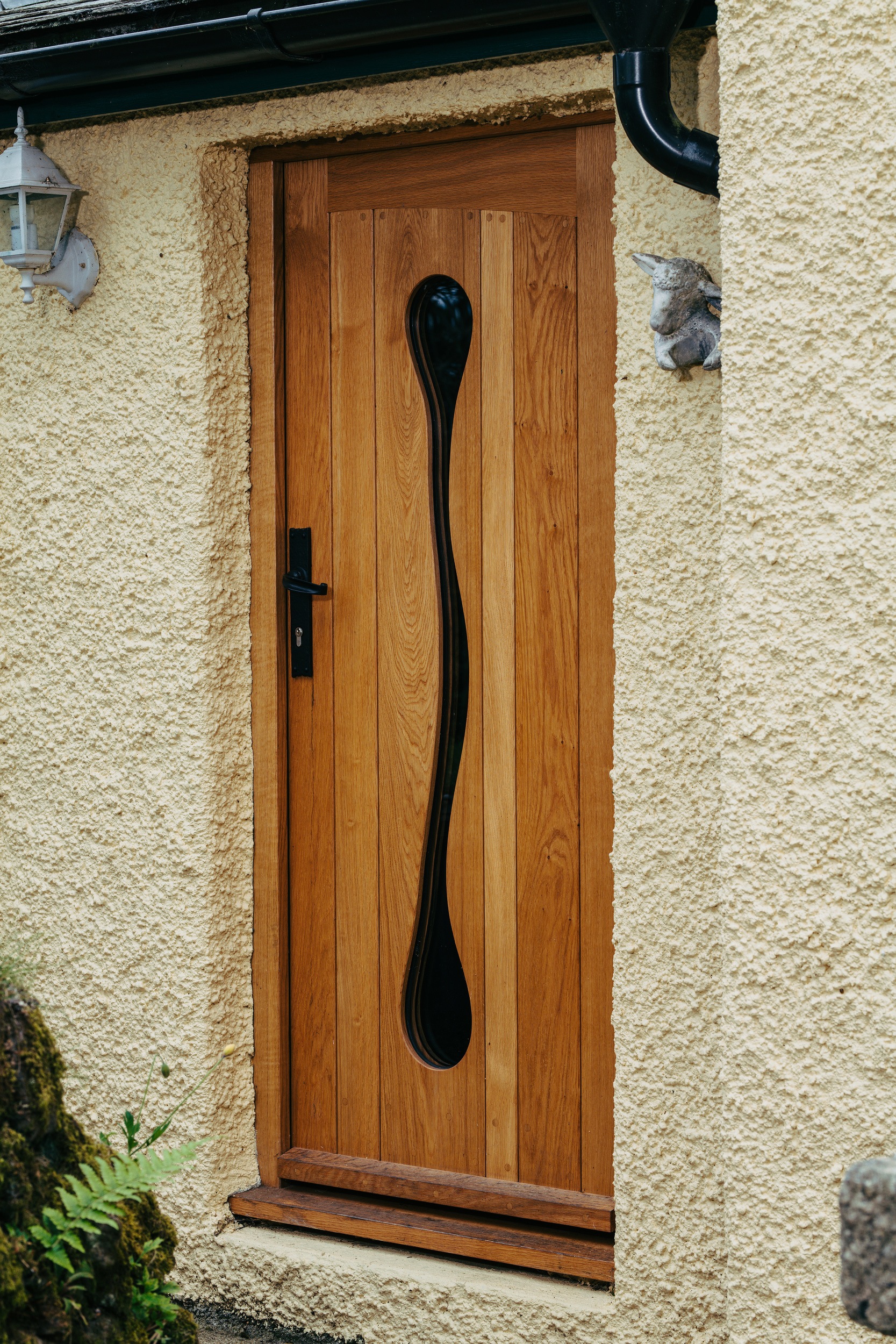 timber front door with glass shape